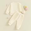 Fernvia Toddler Baby Girl Clothes 3 6 9 12 18 24 Months Fall Outfits Solid Long Sleeve Sweatshirt Tops + Pants Set (F-Beige, 12-18 Months) view 3