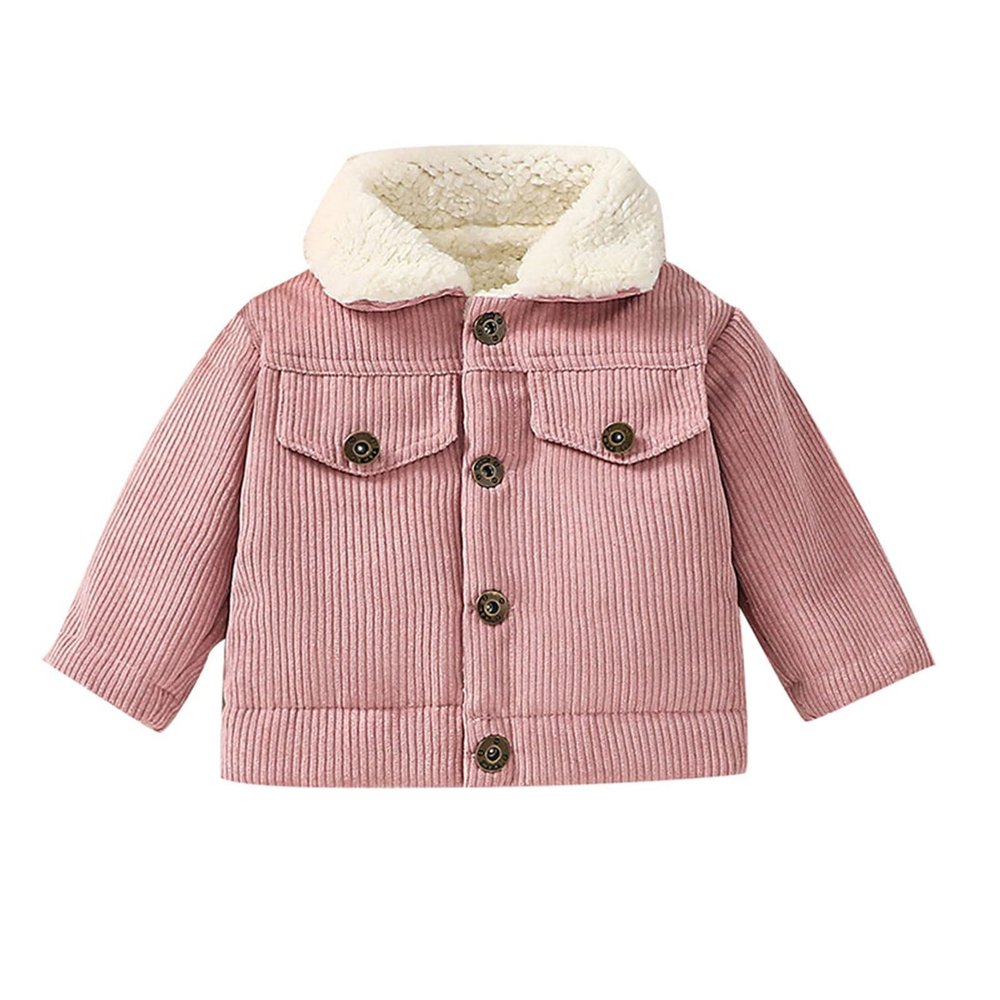 Baby Boys Girls Corduroy Jacket Kids Toddler erpa Lined Top Lapel Button Down Thicked Warm Coat (Pink, 3-6 Months)