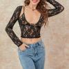 Fairy Grunge Shirts for Women Y2K Tops Long Sleeve Lace Patchwork Tees Teen Girls Vintage Slim Blouse Fall Clothes (2Pcs Black, L) view 3