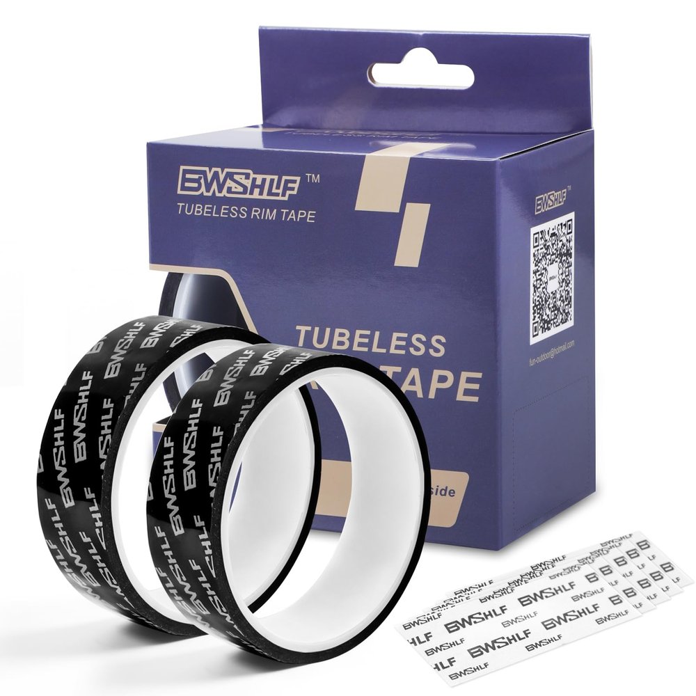 BWSHLF Tubeless Rim Tape 2 Rolls, 19mm x 10m, 21, 23, 25, 27, 29 and 31mm Options, Bike Rim Tape Strong Adhesion with 12pcs Seal Patches for Mountain and Road Bikes