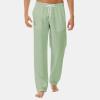 Linen Pants Men Big Tall Casual Cotton Yoga Pants with Pockets Drawstring Elastic Waist Straight-Leg Lightweight Pants Loose Summer Beach Dress Pants Trousers (A1-Green,Large) view 2