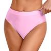 Hedmy Women Oil Glossy High Waist Booty Shorts High Cut Thong Briefs Panties Shiny Rave Dance Bottoms Pink Medium view 2