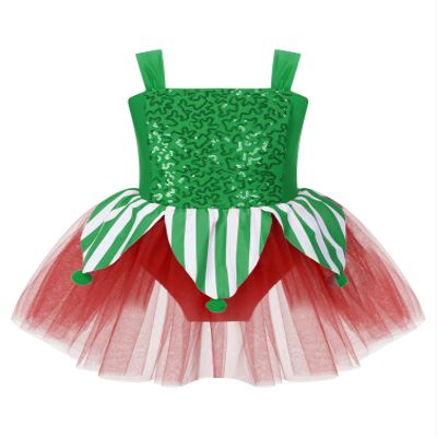 dPois Girls Christmas Tutu Dress Dance Figure Ice Skating Dress Xmas Mrs Santa Elf Dress Up Party Costume Green 6 Years