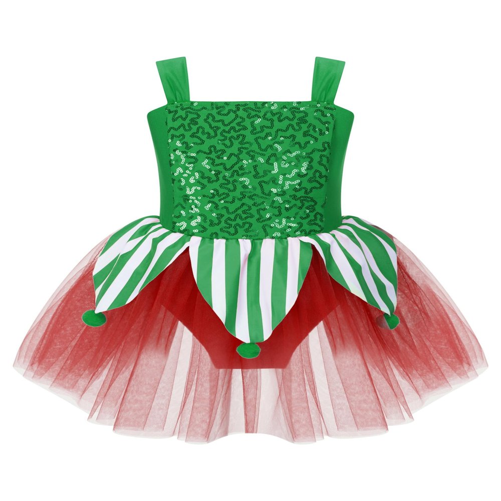 dPois Girls Christmas Tutu Dress Dance Figure Ice Skating Dress Xmas Mrs Santa Elf Dress Up Party Costume Green 6 Years