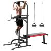 Arlopu Power Tower with Bench, Pull Up Bar Stand, Dip Bar w/Folding Bench 4 Ropes Strength Training, Multi-Function Fitness Equipment for Home Gym, Adjustable Heights and Angles Dip Station, 400LBS view 1