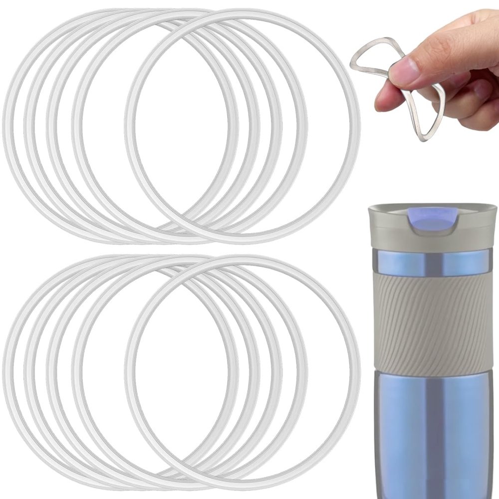 10 Pcs Replacement Gasket Rubber Lid Seals Compatible with 16 & 20 oz Contigo Snapseal Byron Travel Mug Ring, Silicone Leak-Proof Replacement Part for Contigo Coffee Travel Tumbler, White