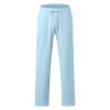 Linen Pants Men Big Tall Casual Cotton Yoga Pants with Pockets Drawstring Elastic Waist Straight-Leg Lightweight Pants Loose Soft Breathable Summer Beach Pants Trousers (A4-Light Blue,3X-Large) view 4