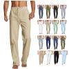 Linen Pants Men Summer Wedding Casual Cotton Yoga Pants with Pockets Drawstring Elastic Waist Straight-Leg Lightweight Pants Loose Summer Beach Pants Regular Fit (A4-Green,X-Large) view 1