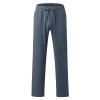Linen Pants Men Big Tall Casual Cotton Yoga Pants with Pockets Drawstring Elastic Waist Straight-Leg Lightweight Pants Relaxed Fit Loose Summer Beach Pants Trousers (A3-Dark Gray,Medium) view 4