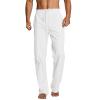 Linen Pants Men Big Tall Casual Cotton Yoga Pants with Pockets Drawstring Elastic Waist Straight-Leg Lightweight Pants Slim Flat-Front Stretch Chino Pant Loose Summer Beach Trousers (A4-White,Large) view 2