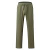 Linen Pants Men Big Tall Casual Cotton Yoga Pants with Pockets Drawstring Elastic Waist Straight-Leg Lightweight Pants Loose Soft Breathable Summer Beach Pants Trousers (A3-Army Green,3X-Large) view 4