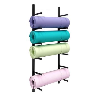 GZHERVICES Yoga Mat Holder Wall Rack, Metal Storage Rack for Foam Roller and Block, Yoga Room/Home Gym Decor for Hanging Stretching Strap & Resistance Bands (Color : Black, Size : 103cm)