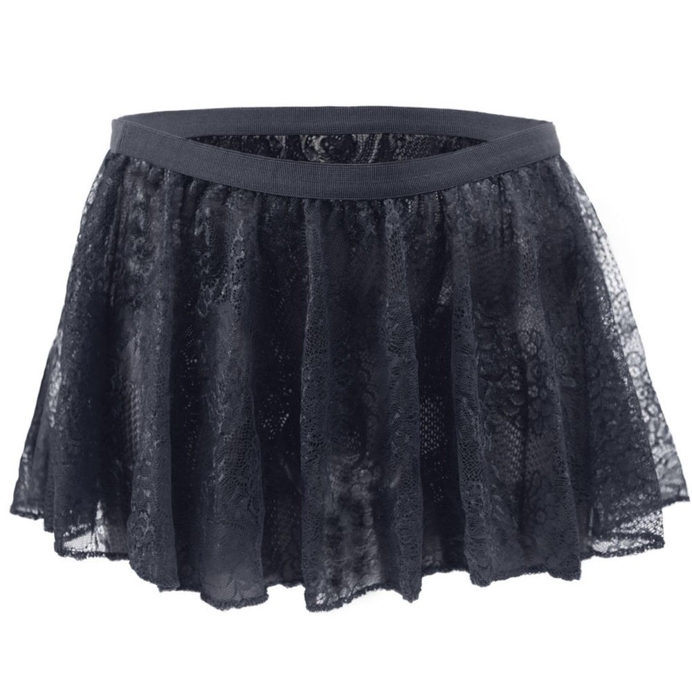 Men's Lace Boxers Briefs, Sexy Low Rise Underwear with Lace Big Skirts Men Lace Under Panties (White,One Size)