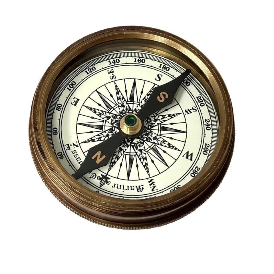 Antique Brass West London 1885 Robert Frost Poem Pocket Compass Maritime Navigational Compass Tool for Hiking Trekking Travelling & Camping