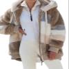 2024 New Rcontrasting Lamb Wool Padded Coat Sherpa Hoodie Lined Jacket Women Faux Fur Shearling Fleece Zip Shacket (US, Alpha, 4X-Large, Regular, Regular, Khaki) view 1