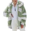 2024 New Rcontrasting Lamb Wool Padded Coat Sherpa Hoodie Lined Jacket Women Faux Fur Shearling Fleece Zip Shacket (US, Alpha, Large, Regular, Regular, Green) view 1