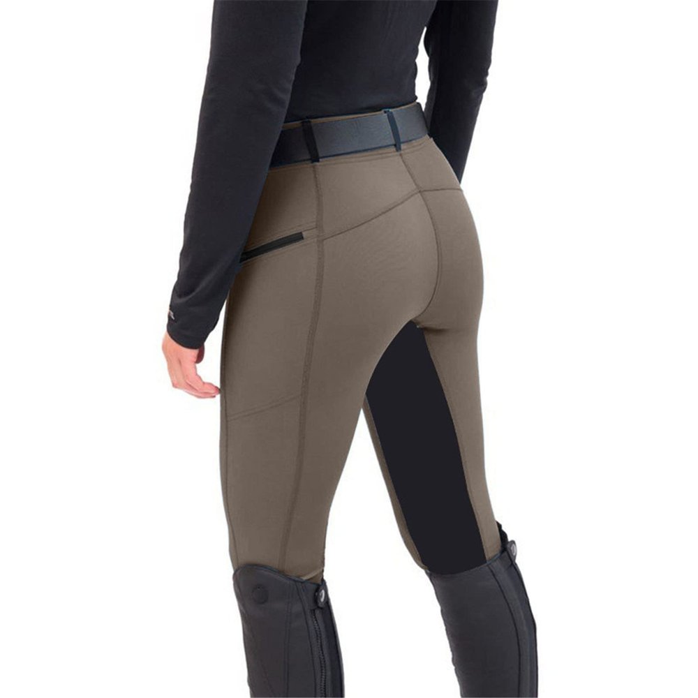 ERTUPE Womens Horse Riding Pants Full Seat Riding Breeches Equestrian Tights Horseback Patchwork Trouser with Pockets Coffee