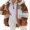 2024 New Rcontrasting Lamb Wool Padded Coat Sherpa Hoodie Lined Jacket Women Faux Fur Shearling Fleece Zip Shacket (US, Alpha, Large, Regular, Regular, Caramel) view 1