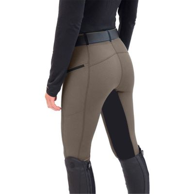 ERTUPE Womens Legging Riding Tights High Waisted Horse Riding Pants Active Equestrian Schooling Breeches with Zipper Pockets Coffee
