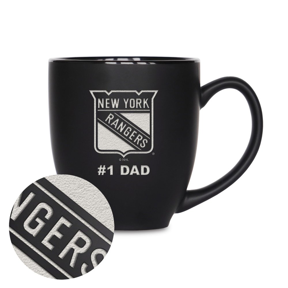 Rico Industries NHL Hockey New York Rangers #1 Dad 15oz Laser Engraved Matte Black Ceramic Bistro Mug - for Hot or Cold Drinks
