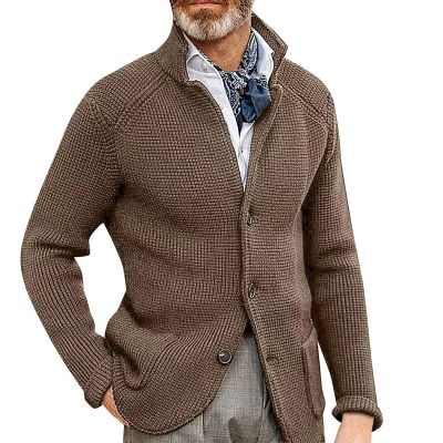 xoxingysm Men's Knitted Slim Fit Button Cable Knit Black Sweater Pockets Cardigan Sweater with Pockets(Khaki,XX-Large)