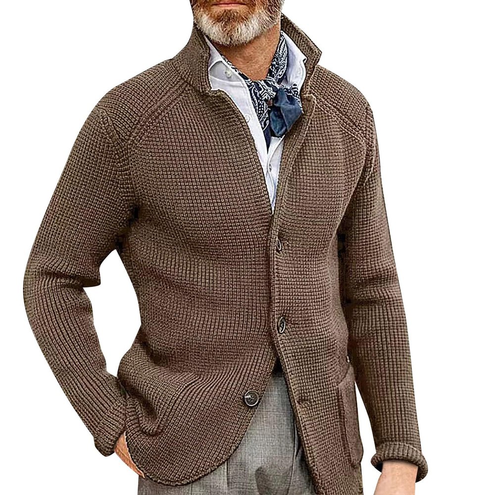 xoxingysm Men's Knitted Slim Fit Button Cable Knit Black Sweater Pockets Cardigan Sweater with Pockets(Khaki,XX-Large)