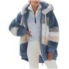 2024 New Rcontrasting Lamb Wool Padded Coat Sherpa Hoodie Lined Jacket Women Faux Fur Shearling Fleece Zip Shacket (US, Alpha, 4X-Large, Regular, Regular, Blue) view 1