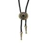 MULBA Vintage American Western Cowboy Indian Art Stone Leather Bolo Tie For Men Women (flowers01-black) view 1