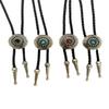MULBA Vintage American Western Cowboy Indian Art Stone Leather Bolo Tie For Men Women (flowers01-black) view 3