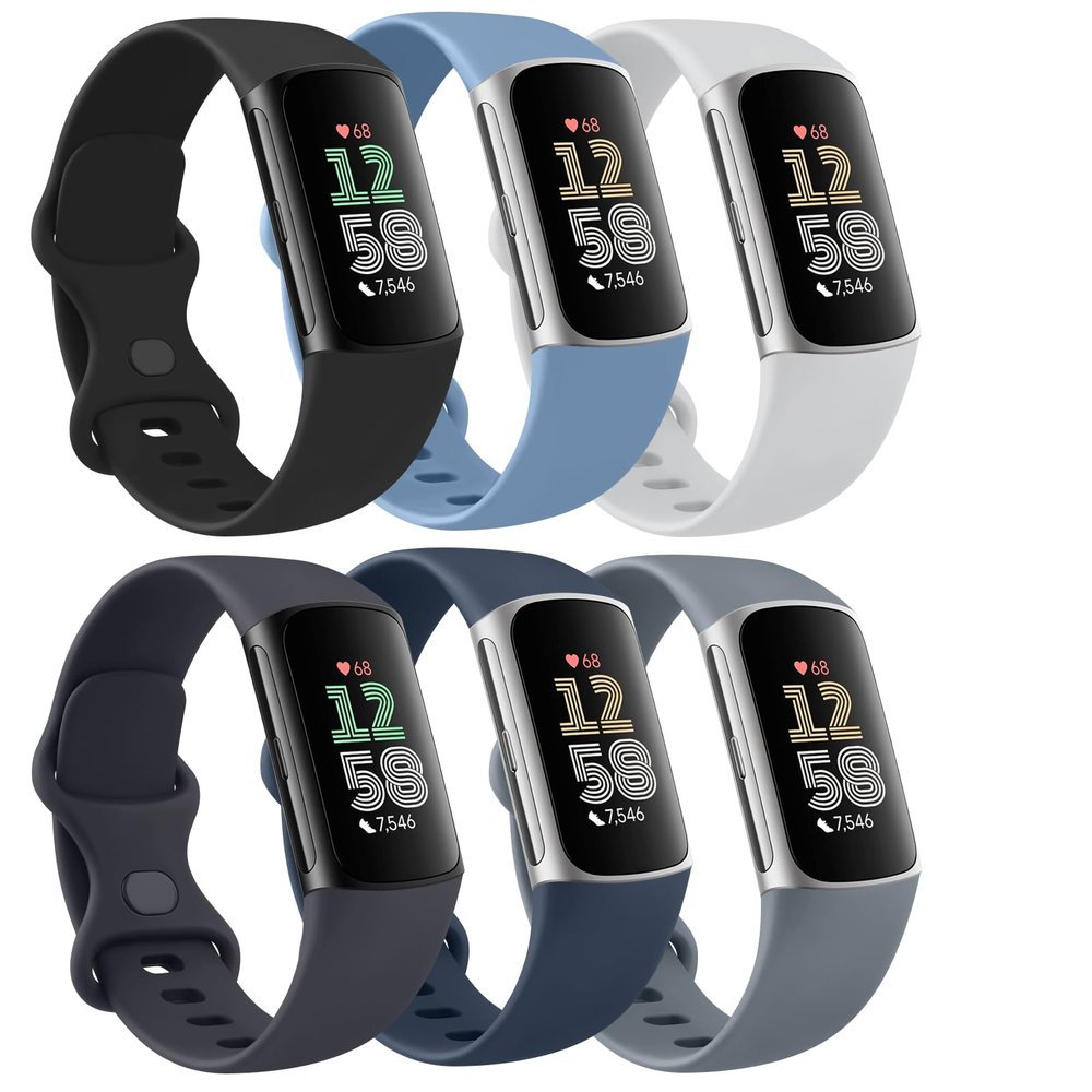 Tobfit 6 PACK Sport Bands Compatible with Fitbit Charge 6 / Fitbit Charge 5 Bands for Women Men, Soft Silicone Waterproof Straps Replacement Wristbands Compatible for Fitbit Charge 5 / Charge 6
