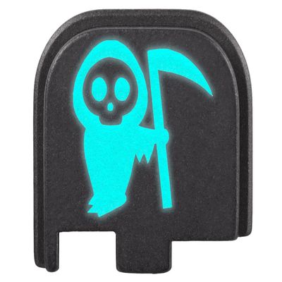 NDZ Performance Glow-in-The-Dark Aluminum Slide Cover Back Plate for Glock 43 43X 48  Grim Reaper Baby, Blue Glow
