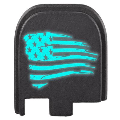 NDZ Performance Glow-in-The-Dark Aluminum Slide Cover Back Plate for Glock 43 43X 48 Tattered US Flag, Blue Glow