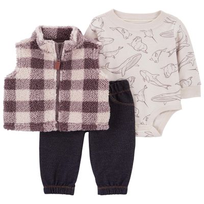 Carter's Baby Boys' 3 Piece Vest Set (Sherpa Plaid, 18 Months)