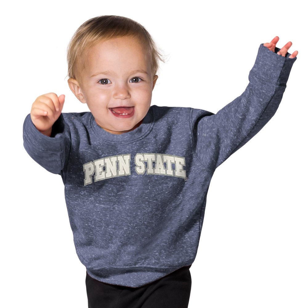Little King NCAA Infant Boys and Girls Crewneck Knobby Sweatshirt With Tackle Twill Letters-Team Colors-Penn State-Heathered Navy-6 Months