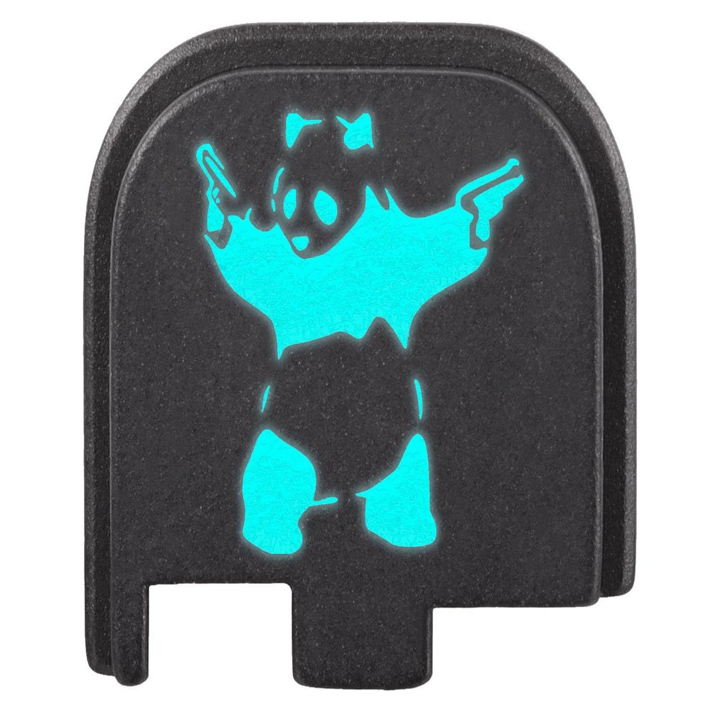 NDZ Performance Glow-in-The-Dark Aluminum Slide Cover Back Plate for Glock 43 43X 48  Panda with Guns, Blue Glow