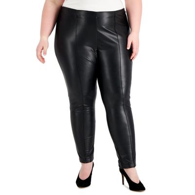 Anne Klein Womens Plus Faux Leather Mid-Rise Skinny Pants Black 3X