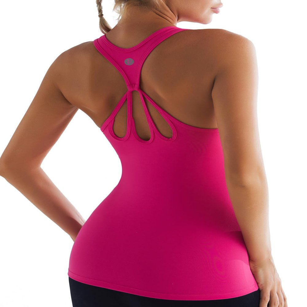 RUNNING GIRL Workout Tank Tops with Built in Bras for Women,Compression Shirt Strappy Back Athletic Yoga Tops (BX2356 Hot Pink.XL)