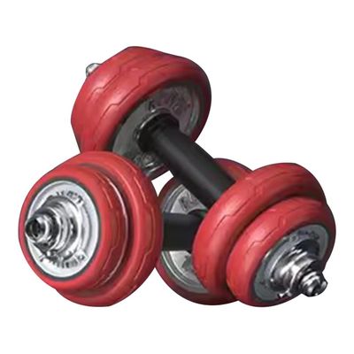 Adjustable Dumbbell Set Pair Household Electroplated Cast Iron Adjustable Weight, 2-in-1 Practical Barbell, Rubber Protective Cover, No Damage to The Floor (Color : Red, Size : 5kg/11lb*2pcs)