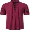 AIFARLD Men's Long Sleeve Shirts Retro Style Lace up for Medieval,Viking,Hippie Matching Cosplay Pirate Renaissance Costume Red view 2