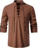 AIFARLD Men's Long Sleeve Shirts Retro Style Lace up for Medieval,Viking,Hippie Matching Cosplay Pirate Renaissance Costume Brown view 3