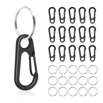 15 Set Key Ring Keychain Carabiner Clip 3/4" O-Ring Sring Snap Key Chain Hooks for Flashlight Keys Lanyard (Black)