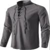 AIFARLD Men's Long Sleeve Shirts Retro Style Lace up for Medieval,Viking,Hippie Matching Cosplay Pirate Renaissance Costume Grey
