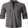 AIFARLD Men's Long Sleeve Shirts Retro Style Lace up for Medieval,Viking,Hippie Matching Cosplay Pirate Renaissance Costume Grey view 3