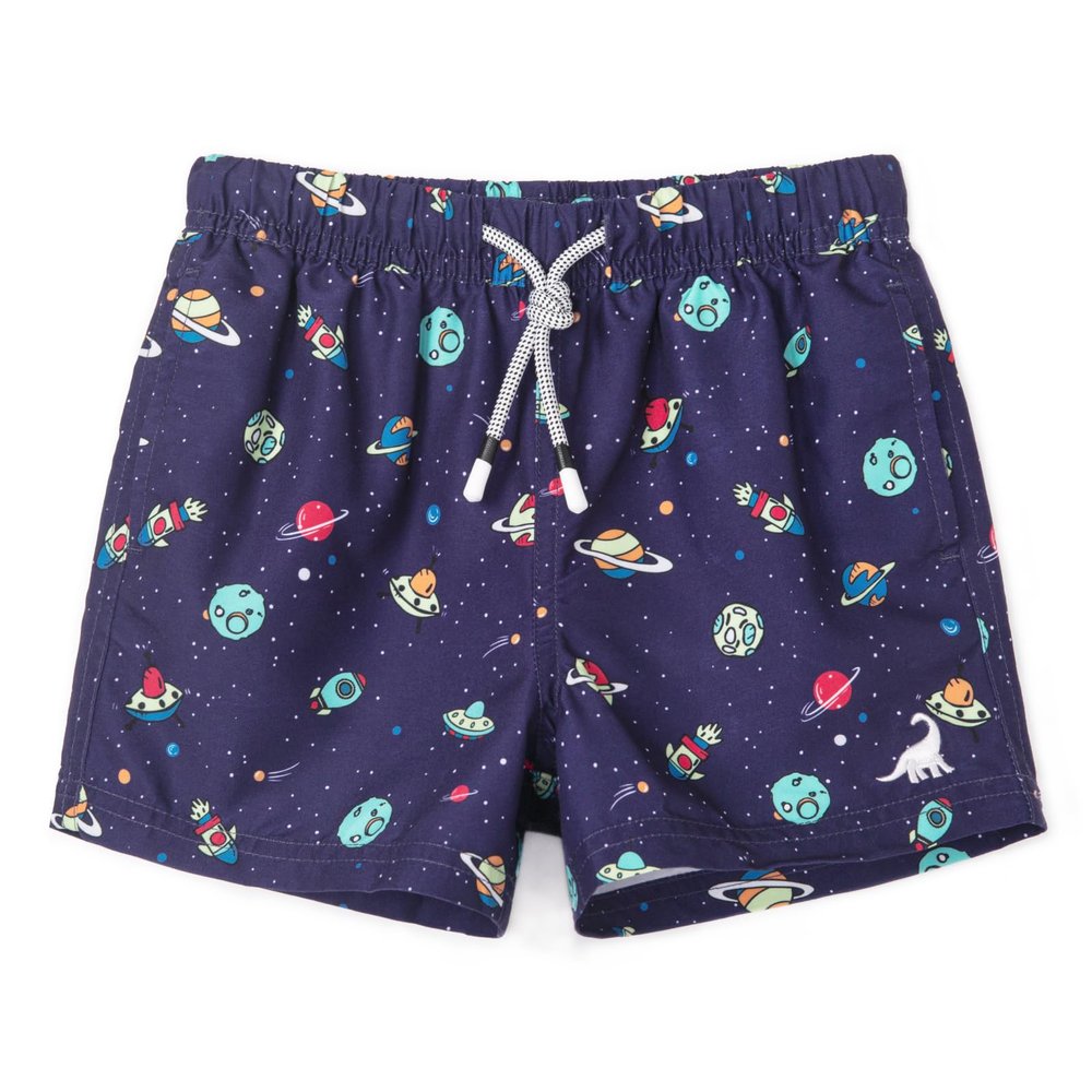 SURF CUZ Boys Swim Trunks Toddler Swim Shorts UPF 50+ Bathing Suit for Boy Swimsuit Mesh Swimwear Quick Dry Beach Board Shorts Navy Space Planet 7 Years