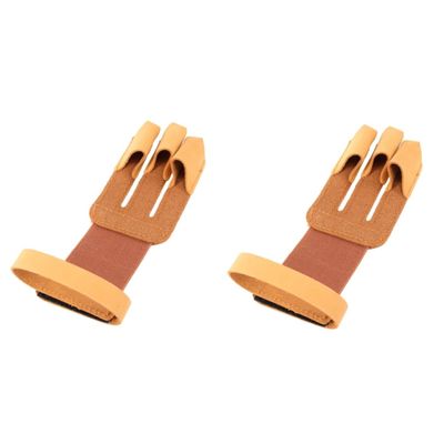 Sosoport 2pcs Outdoor Archery Fingers Gloves for Wrist Belt Reinforced Finger Tips for Shooting Sports Brown