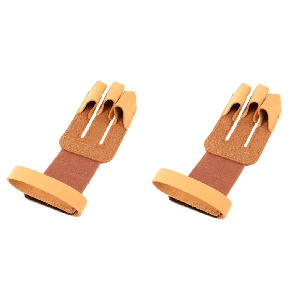 Sosoport 2pcs Outdoor Archery Fingers Gloves for Wrist Belt Reinforced Finger Tips for Shooting Sports Brown