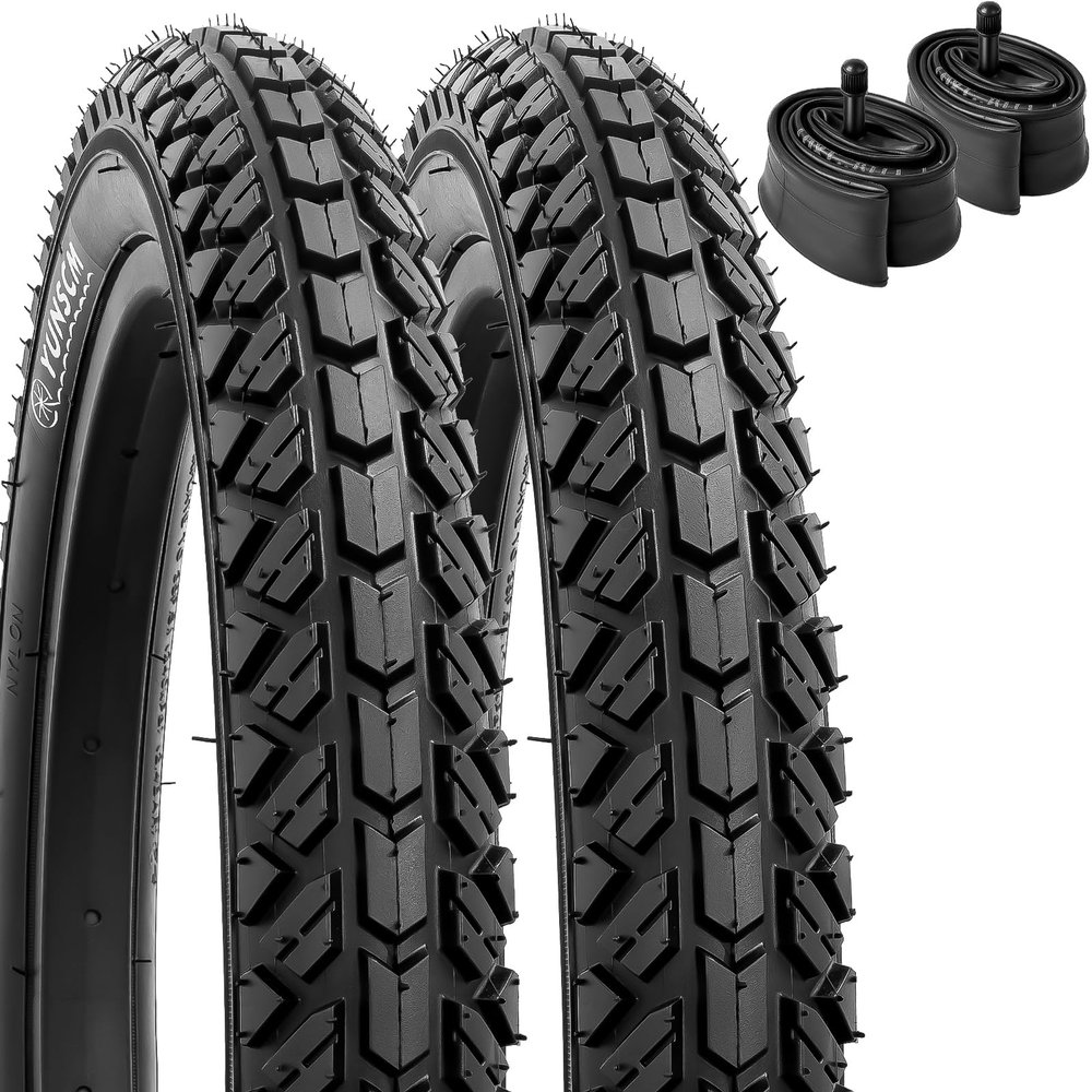 YUNSCM 2-PCS 16" Kid Bike Tires 16x1.95/54-305 and 16" Heavy Duty Bike Tubes Schrader Valve Compatible with 16x1.90 16 x 1.95 16x2.0 All-Terrain Directional Tread Bicycle Tires and Tubes (Y-1199)