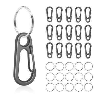 15 Set Key Ring Keychain Carabiner Clip 3/4" O-Ring Sring Snap Key Chain Hooks for Flashlight Keys Lanyard (Gun Black)