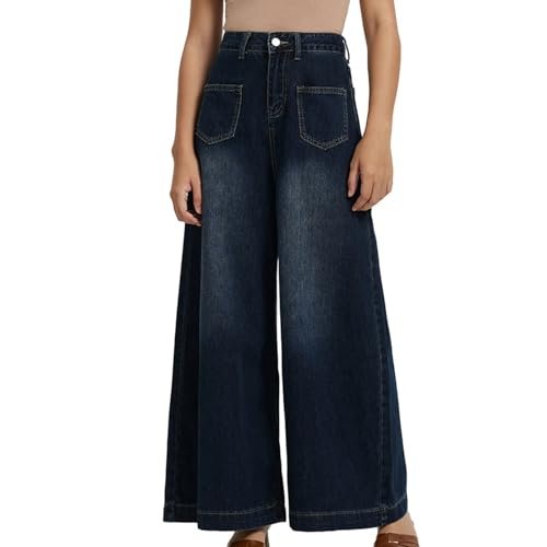 Womens Jeans Trendy Stretch High Waisted Straight Wide Leg Pants Teen Girls Fashion Baggy Casual Denim Pants Trousers