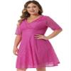 Agnes Orinda Plus Size Lace Dress for Women V Neck Swing A-Line Cocktail Party Wedding Guest 2024 Midi Dresses 2X Hot Pink view 2